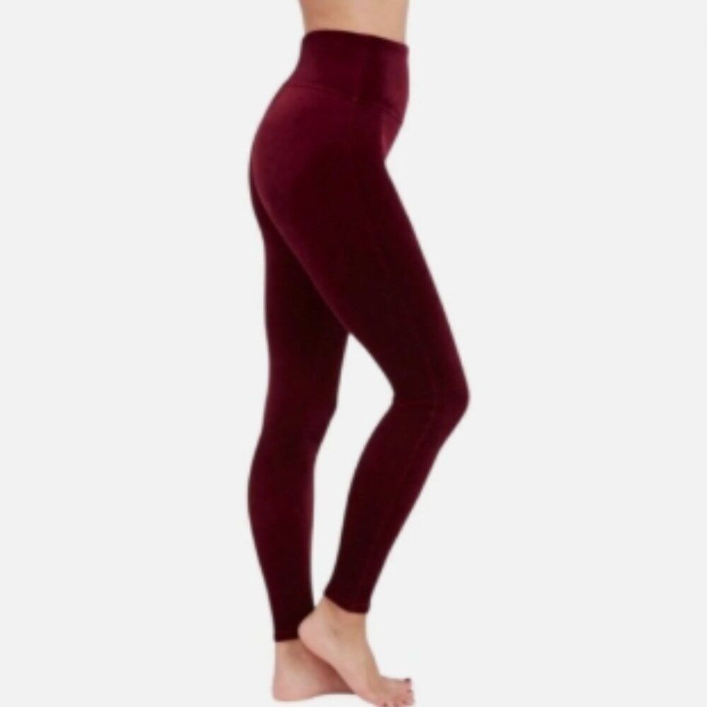 SPANX Women's Velvet Leggings High-Waist Pull On Rich Burgundy Size XL